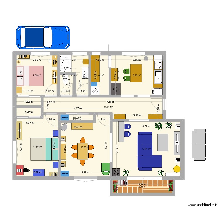 Appart Bédarieux. Plan de 12 pièces et 87 m2