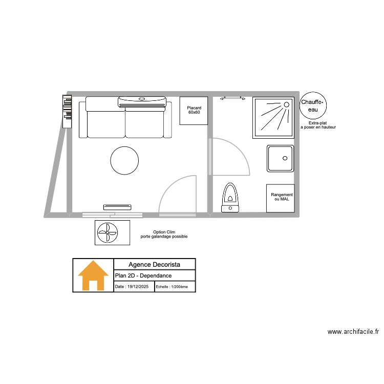 Plan_Dependance_Paul. Plan de 2 pièces et 12 m2