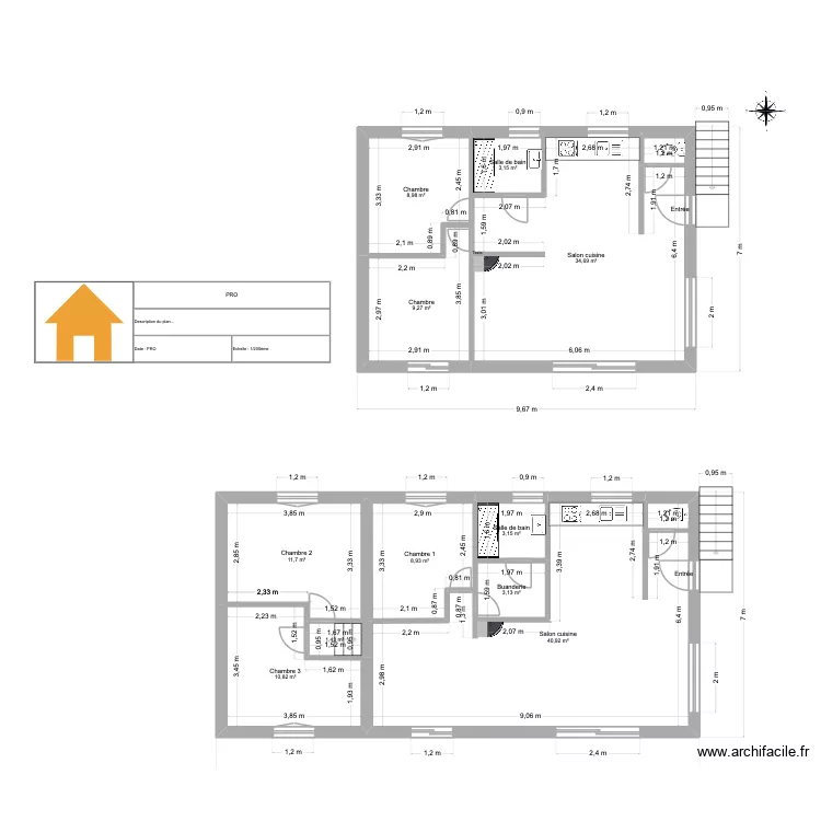 Etage actuel. Plan de 11  et 136 m²