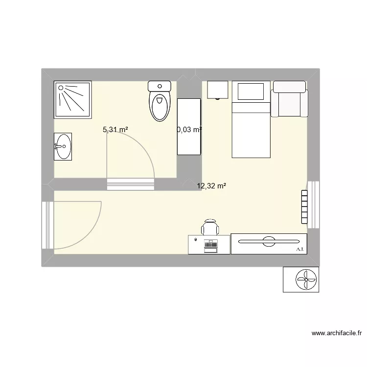 CHAMBRE EHPAD. Plan de 3  et 18 m²