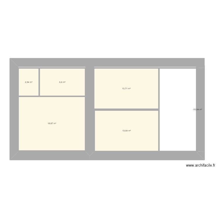 Essai 1. Plan de 6 pièces et 57 m2