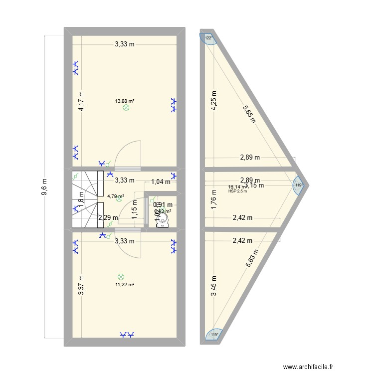 Simone. Plan de 5 pièces et 47 m2