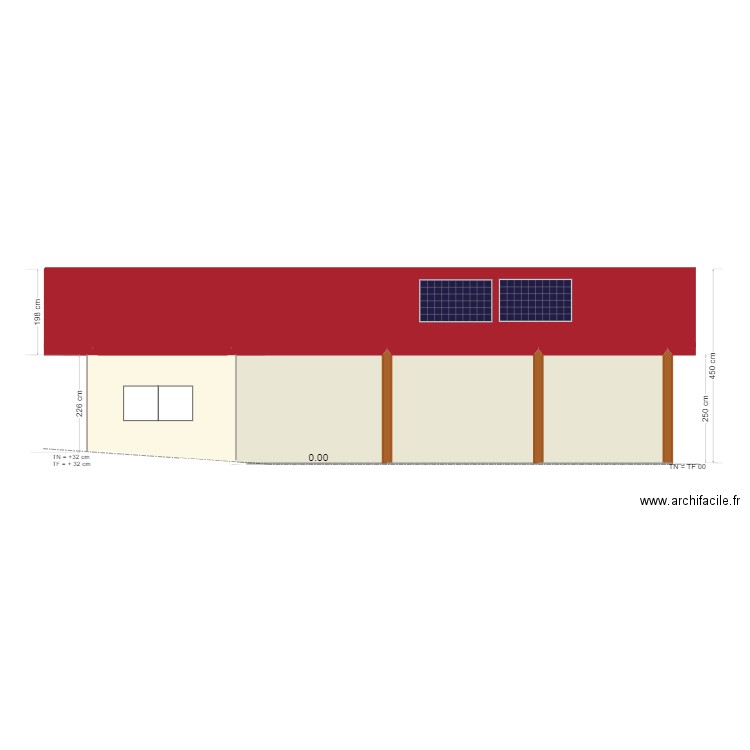 face ouest appenti. Plan de 4 pièces et 31 m2