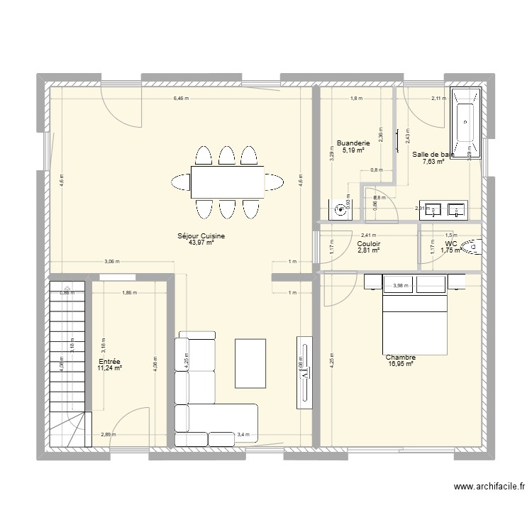 Flo. Plan de 7 pièces et 90 m2