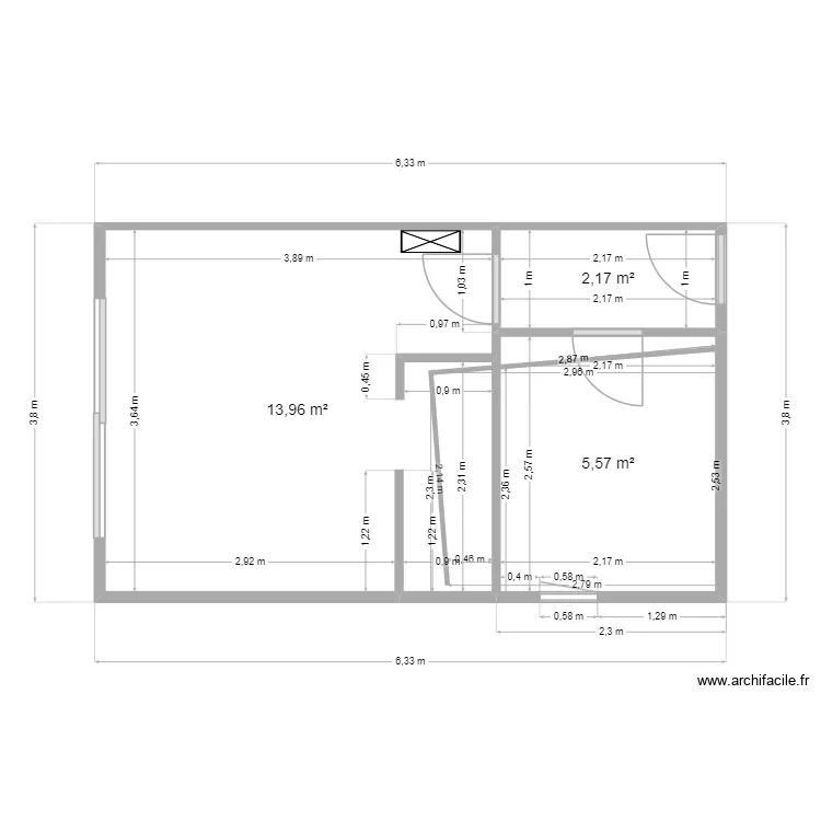 Plan m&eacute;tr&eacute;. Plan de 3 pièces et 22 m²