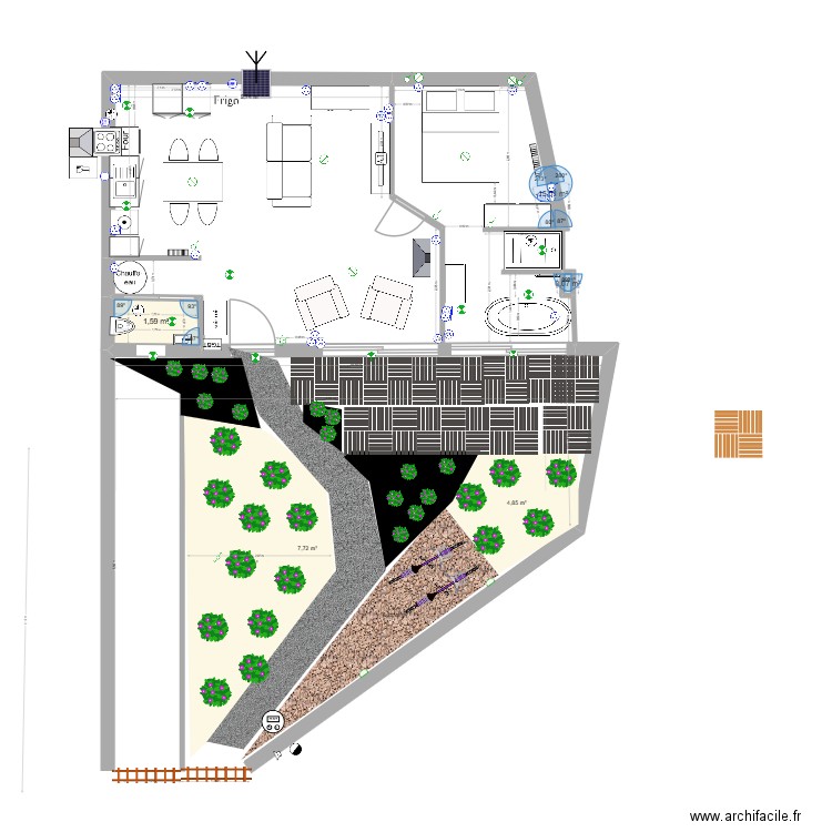 Airbnb. Plan de 3 pièces et 2 m2