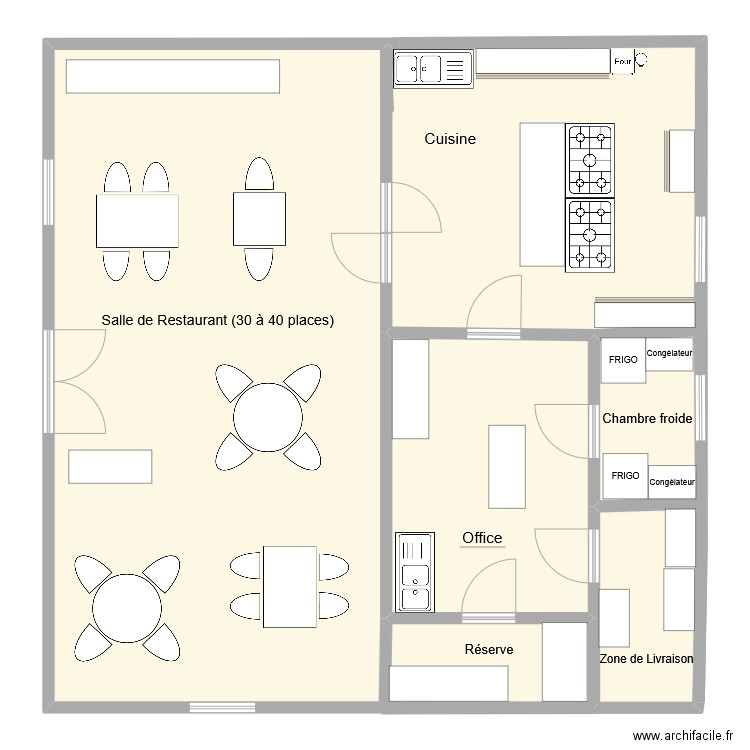 Salle du restaurant (Projet). Plan de 6 pièces et 234 m2