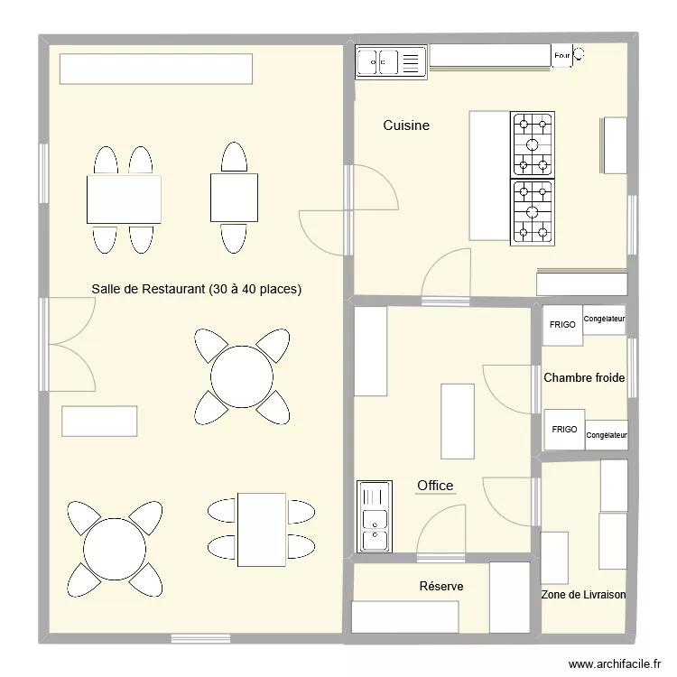 Salle du restaurant (Projet). Plan de 