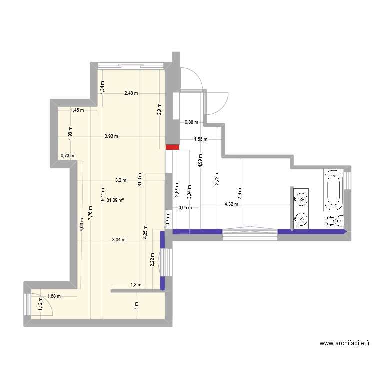Bartavelles2. Plan de 1 pièce et 31 m2