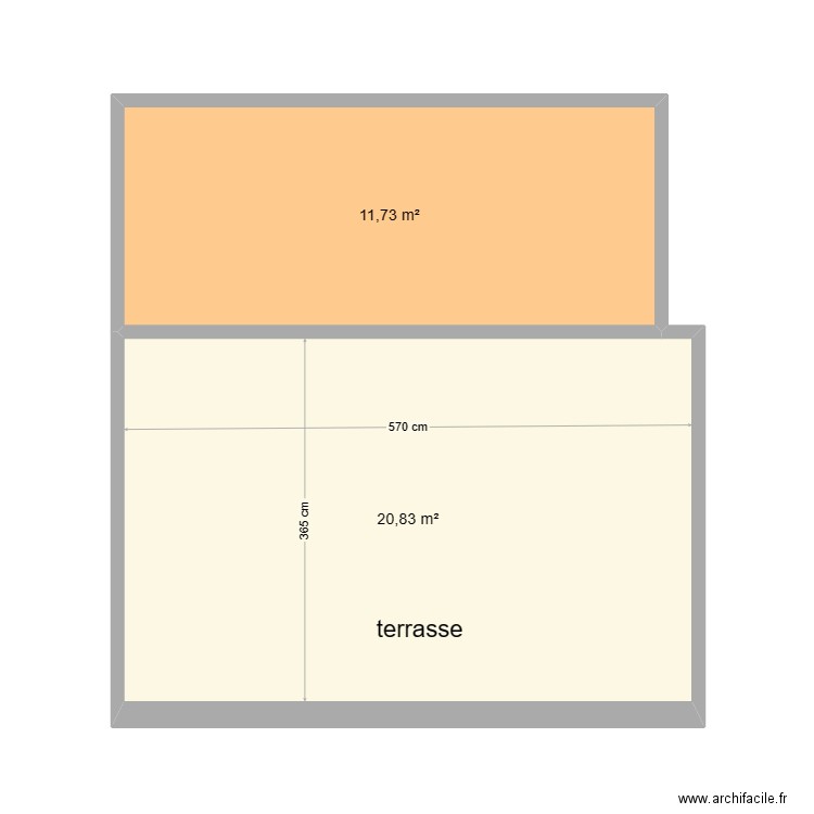 Terrasse sur garage . Plan de 2 pièces et 33 m2