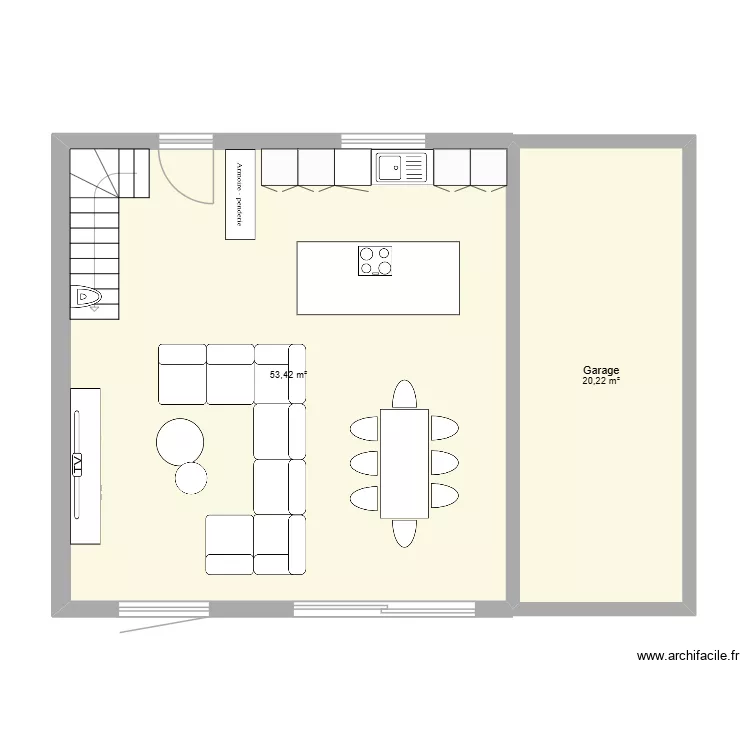 Montesson RDC option 2. Plan de 2  et 74 m²