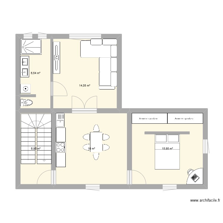 Feurs etage. Plan de 5 pièces et 60 m2