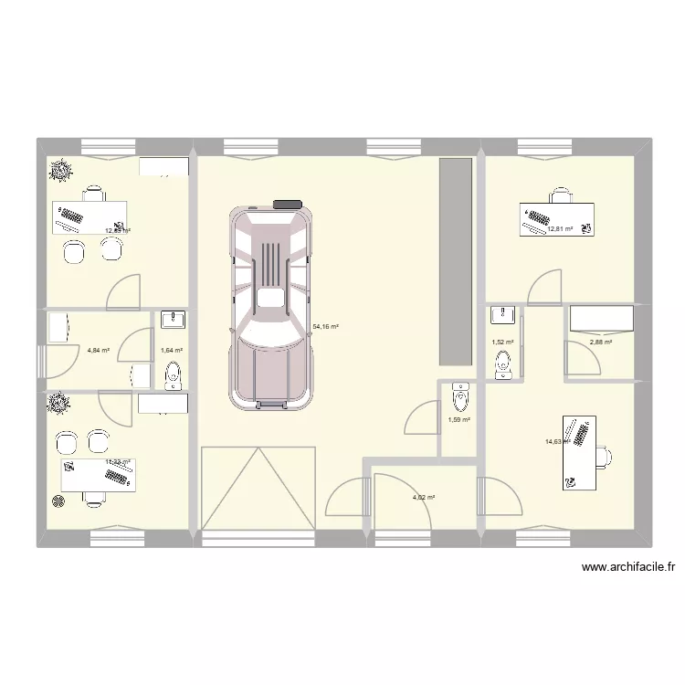 local  2. Plan de 6  et 123 m²