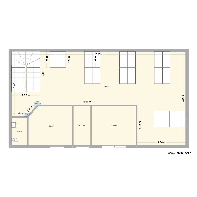 Open Space GS. Plan de 5 pièces et 159 m2