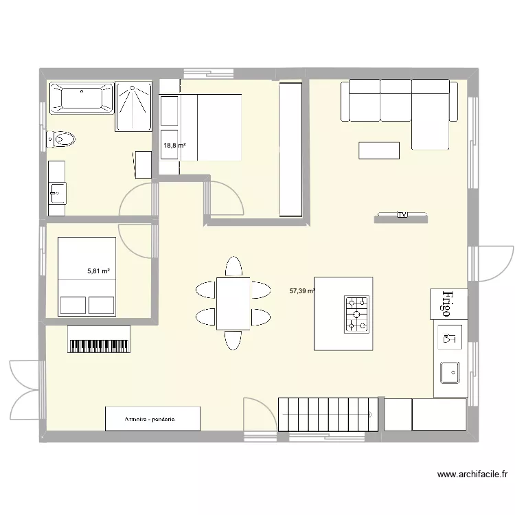 maison. Plan de 3  et 82 m²