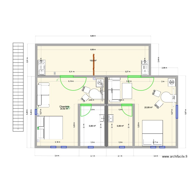 Alfred Elec. Plan de 5 pièces et 73 m2