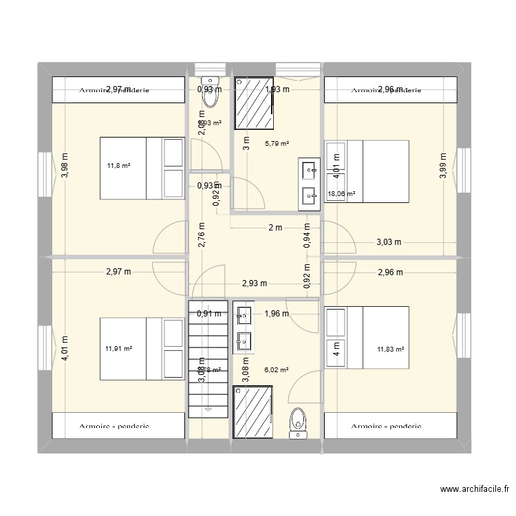 chpoupie. Plan de 8 pièces et 70 m2