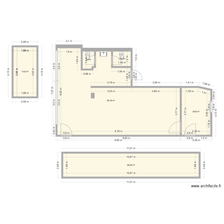 Bar 27. Plan de 6 pièces et 90 m2