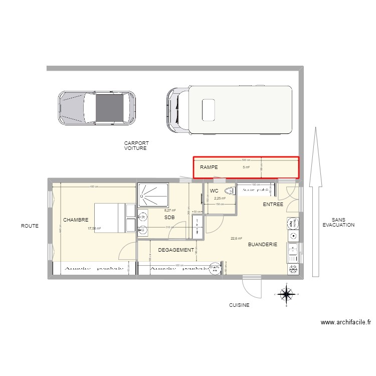 eric elias. Plan de 5 pièces et 56 m2