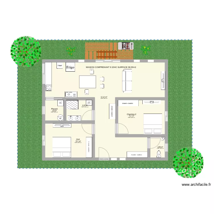 maison carr&eacute; 2CH. Plan de 