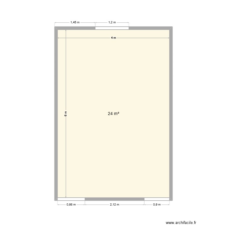 Salon. Plan de 1 pièce et 24 m2