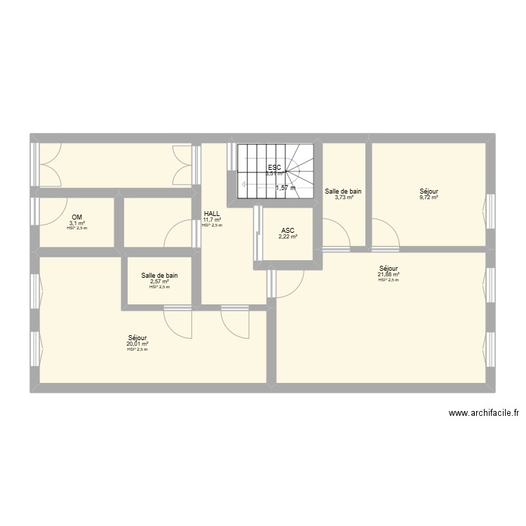 RDC. Plan de 9 pièces et 78 m2