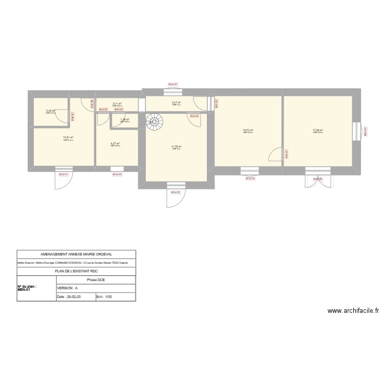 PLAN MEN-01 Mairie. Plan de 13 pièces et 164 m2