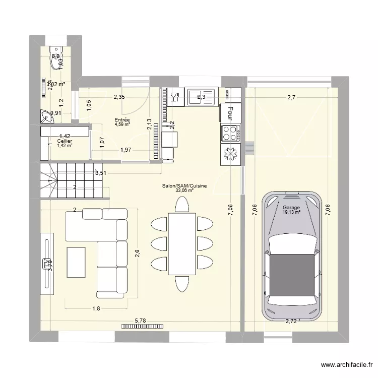 Maison Matt RDC. Plan de 5  et 60 m²