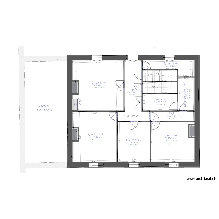 R+1. Plan de 11 pièces et 126 m2