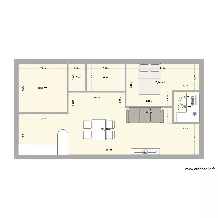 appartement v3. Plan de 6 Pièces et 61 m²
