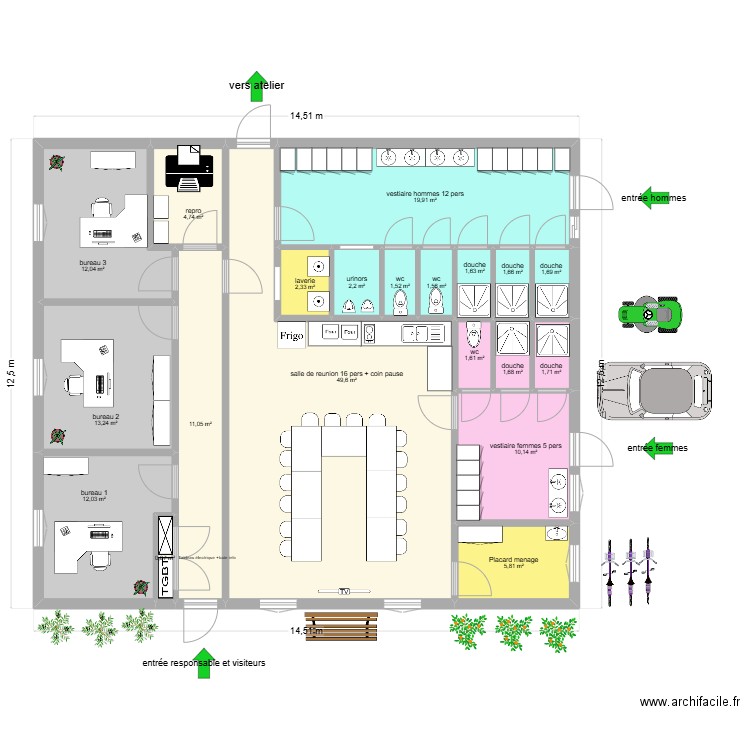 ctm vestiaire ver2. Plan de 20 pièces et 157 m2