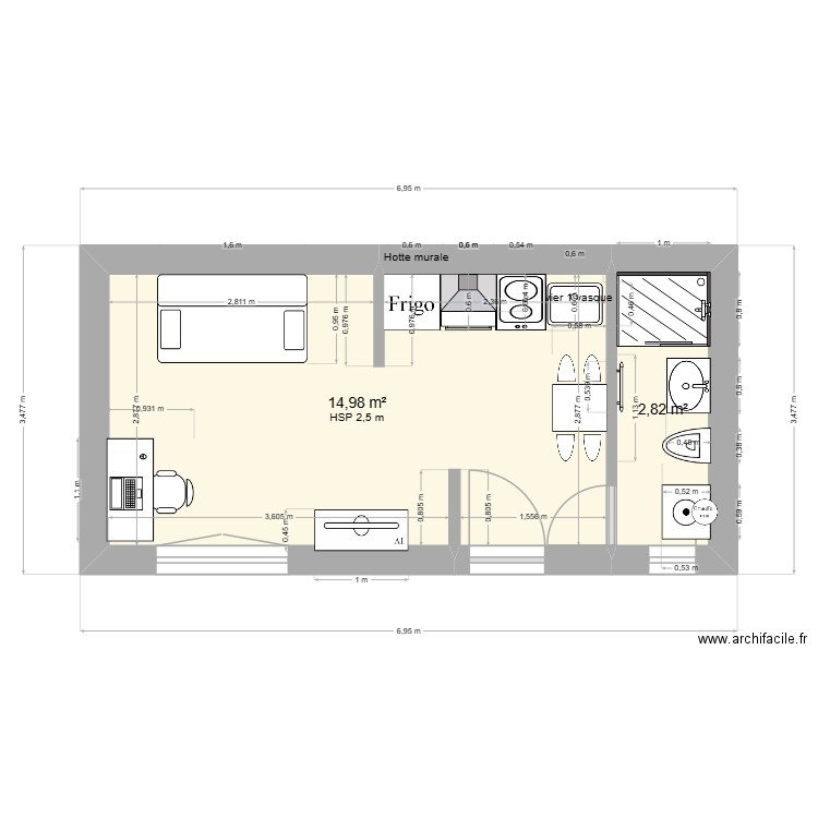 Mr. & Mme. RAK. Plan de 2 pièces et 18 m2