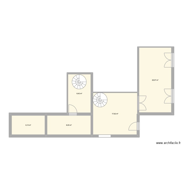 Maison Bouc bel Air RDC Initial. Plan de 5 pièces et 60 m2