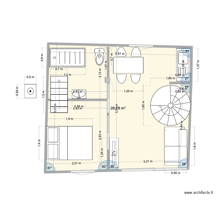 MARECHAL JOFFRE BASE. Plan de 1 pièce et 29 m2