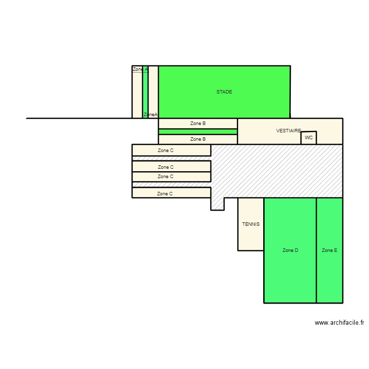 Zone B. Plan de 17 pièces et 48 m2