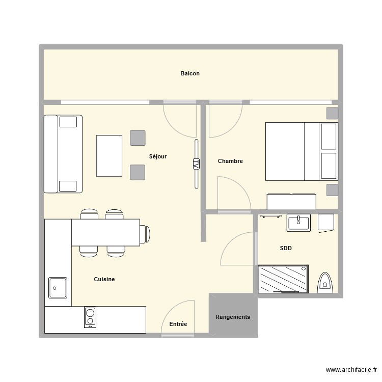 MTV19. Plan de 3 pièces et 45 m2
