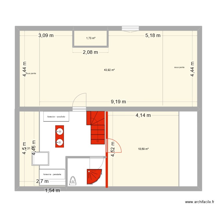 projet hossegor niv2. Plan de 4 pièces et 70 m2