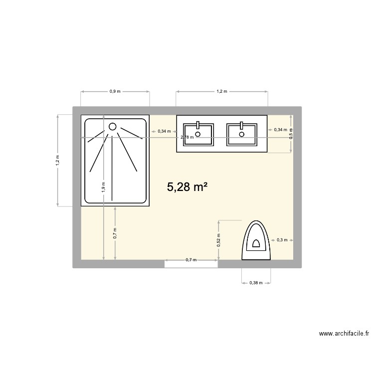 SDB KECH. Plan de 1 pièce et 5 m2