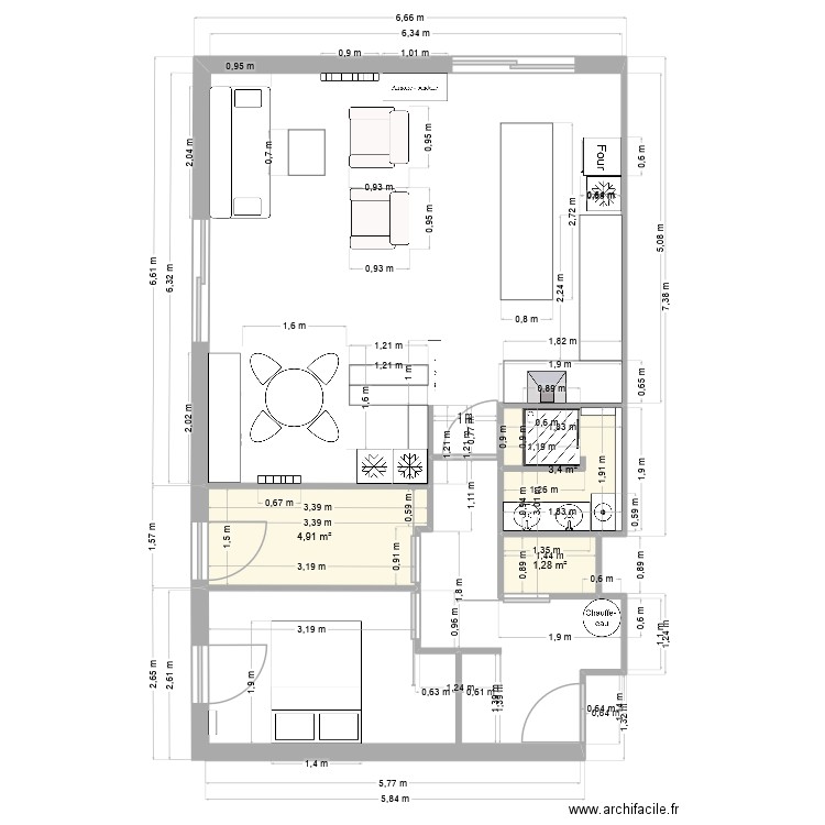 Appartement. Plan de 2 pièces et 6 m2