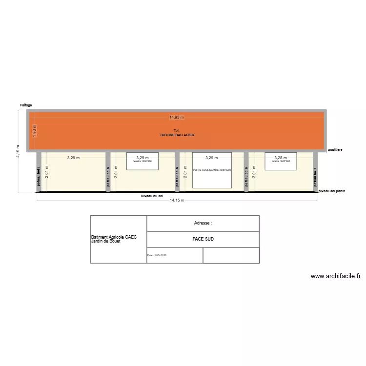 Bat Agricole JDB Face Sud. Plan de 5  et 55 m²