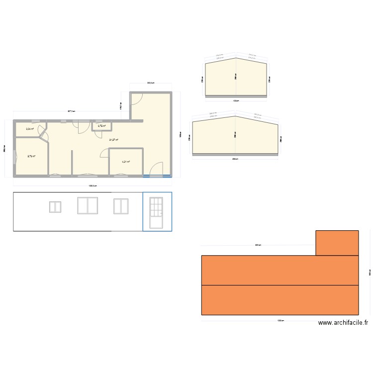 maison bois. Plan de 5 pièces et 44 m2