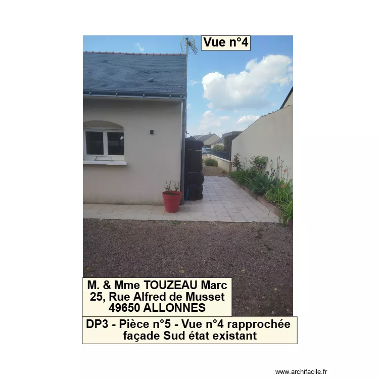 DP3 - Pi&egrave;ce n&deg;5 - Vue n&deg;4 rapproch&eacute;e fa&ccedil;ade Sud &eacute;tat existant. Plan de 