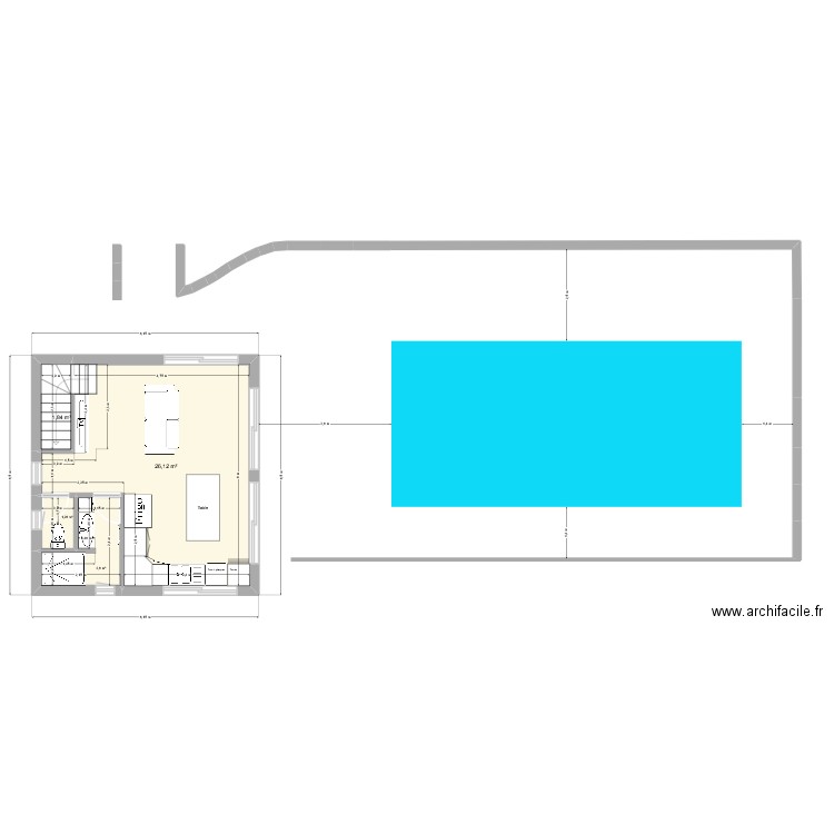 Pool house - étage 1 chb. Plan de 4 pièces et 33 m2