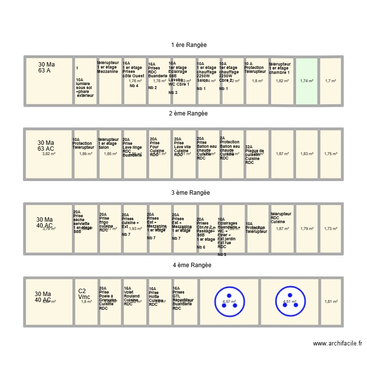 TABLEAU ELECTRIQUE Didier. Plan de 45 pièces et 94 m2