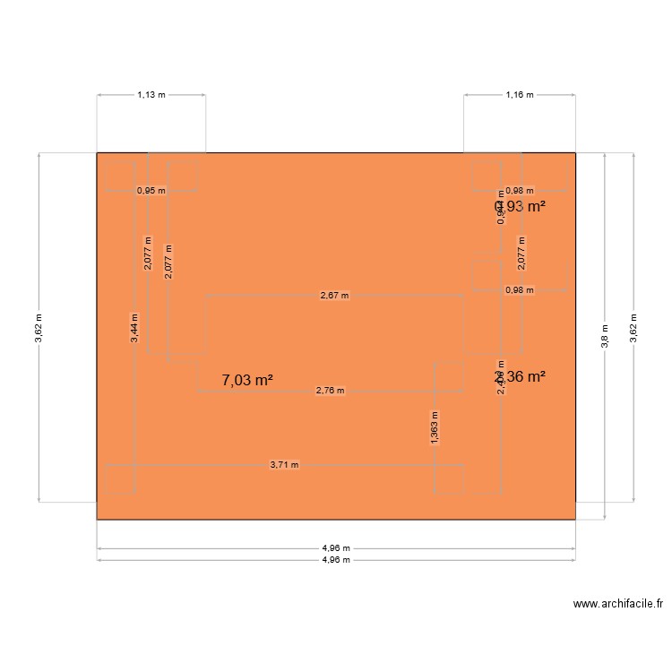 volière. Plan de 3 pièces et 10 m2