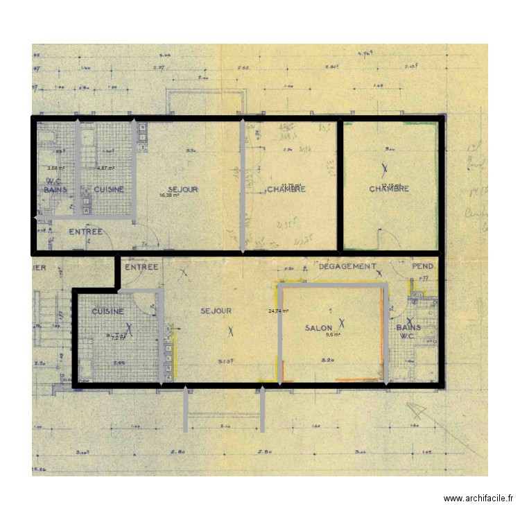 CHATILLON. Plan de 8 pièces et 90 m2