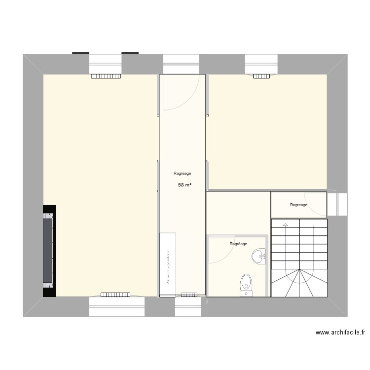 Braspart-Cloison. Plan de 1 pièce et 58 m2
