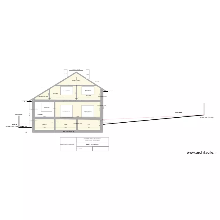 SORIN PLAN DE COUPE  EXISTANT A-A. Plan de 9  et 85 m²
