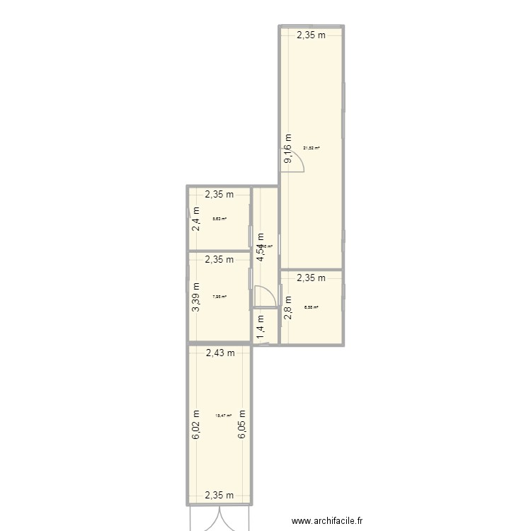 container. Plan de 6 pièces et 62 m2