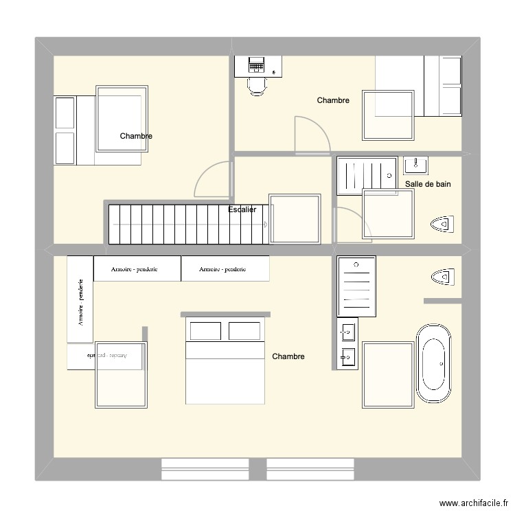 Etage. Plan de 5 pièces et 81 m2